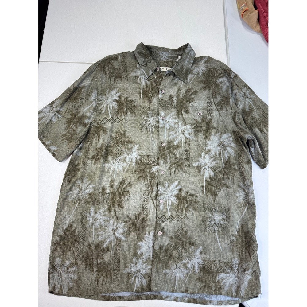 Batik Bay Mens Palm Tree Shirt Tropical Print Button Up Casual Short Sleeve‎ L